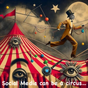 a social media circus tent with ringmaster